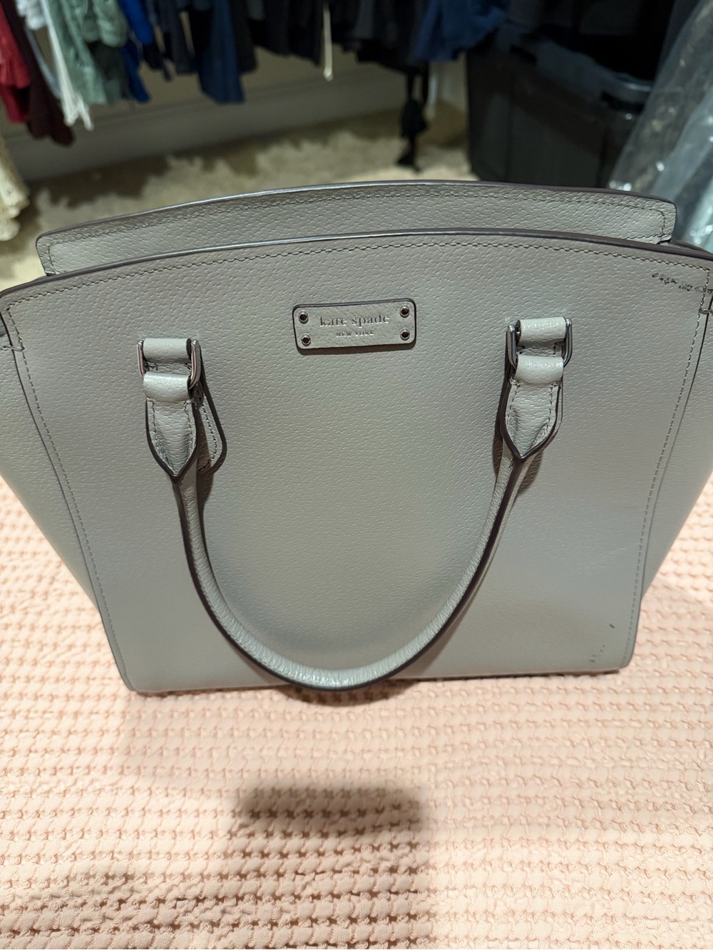 kate spade gray pebble leather satchel with top handles